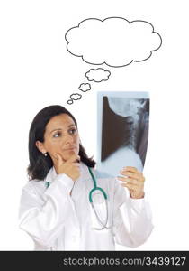 Woman doctor with radiography a over white background