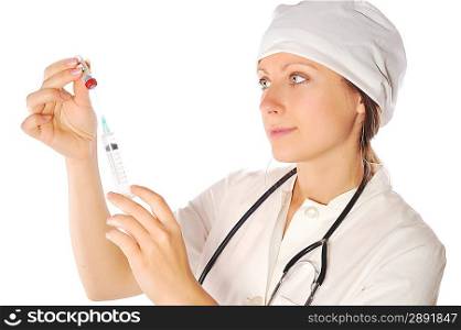 woman doctor with syringe close up