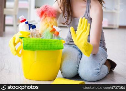 Woman doing cleaning at home