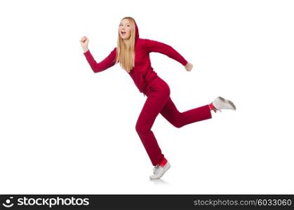 Woman doing exercises isolated on the white