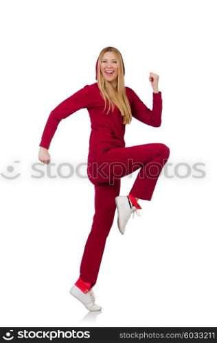 Woman doing exercises isolated on the white