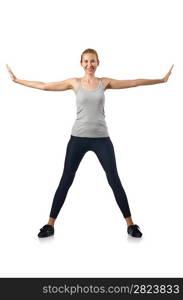 Woman doing exercises on white