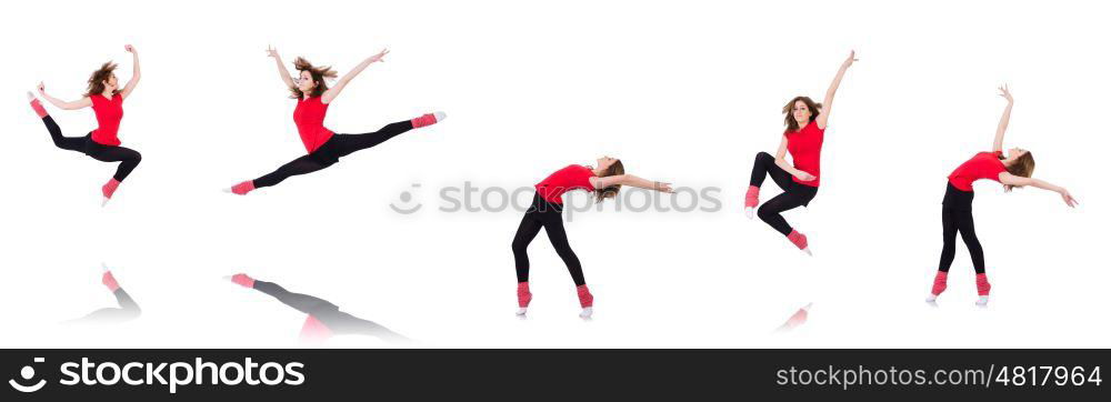 Woman doing exercises on white