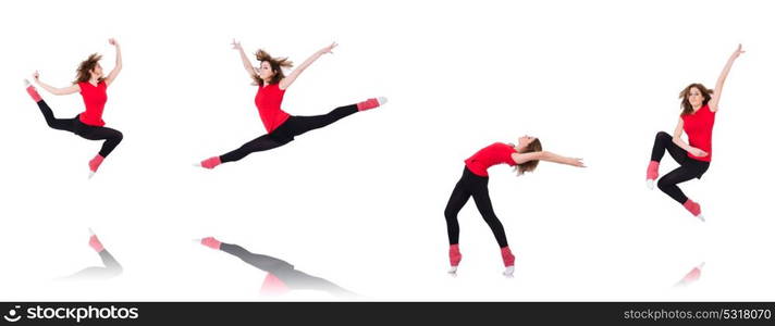 Woman doing exercises on white