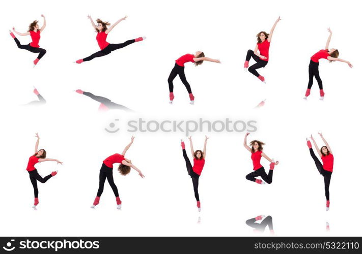 Woman doing exercises on white