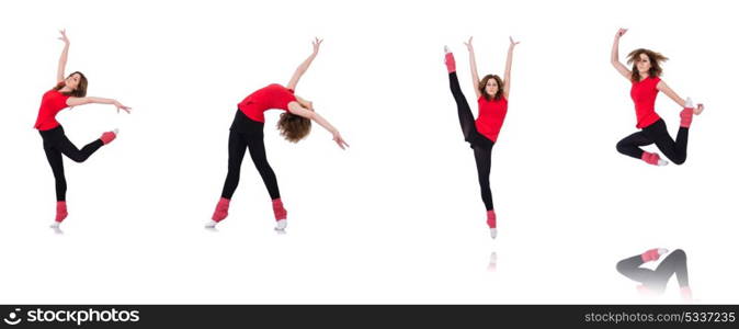 Woman doing exercises on white