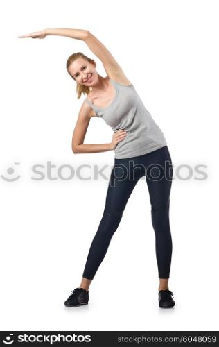 Woman doing exercises on white