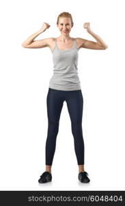 Woman doing exercises on white