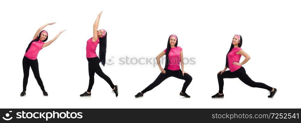 Woman doing exercises on white