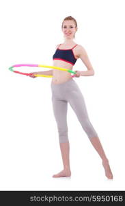 Woman doing exercises with hula hoop