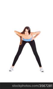 woman doing her forward bending exercise on white background