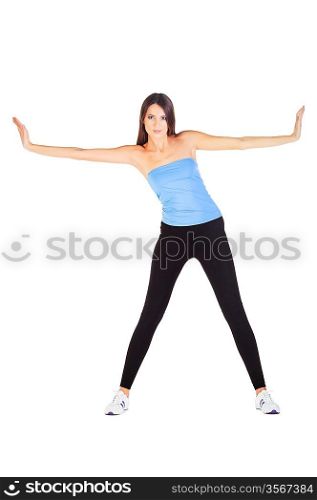 woman doing her gym exercise on white background