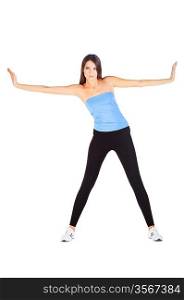 woman doing her gym exercise on white background