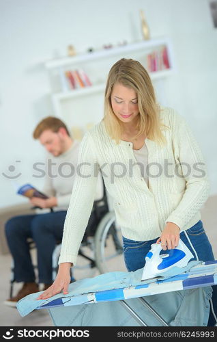 Woman doing some ironing