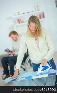 Woman doing some ironing