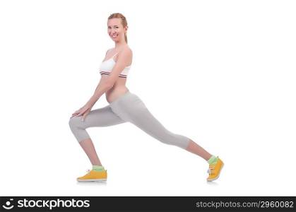 Woman doing sport exercises isolated on white