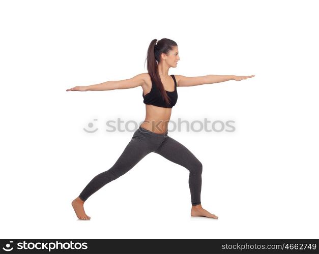 Woman doing stretching exercises isolated on a white background