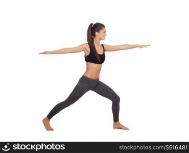 Woman doing stretching exercises isolated on a white background