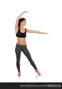 Woman doing yoga exercises isolated on a white background