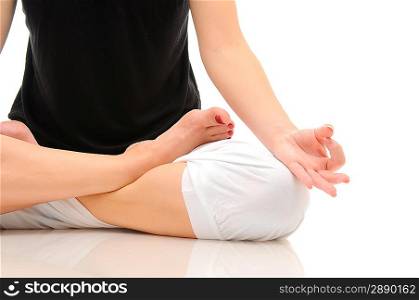 Woman doing yoga isolated over white