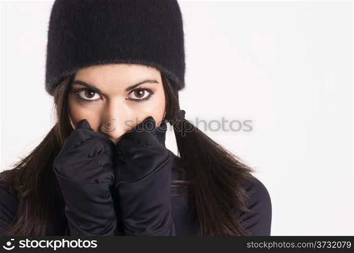 Woman dressed for a night of crime