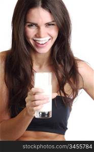 woman drink yogurt close up