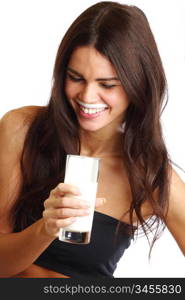 woman drink yogurt close up