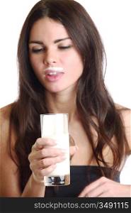 woman drink yogurt close up