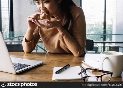 woman eating workplace