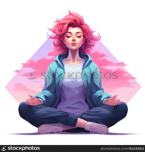 Woman Engaged in Peaceful Meditation. Generative ai. High quality illustration. Woman Engaged in Peaceful Meditation. Generative ai