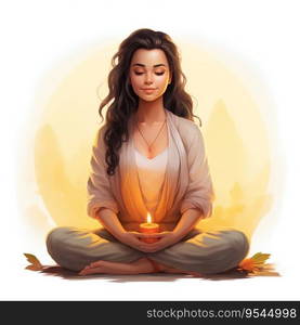 Woman Engaged in Peaceful Meditation. Generative ai. High quality illustration. Woman Engaged in Peaceful Meditation. Generative ai