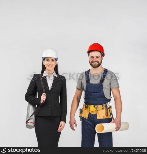 woman engineer builder standing with whatman
