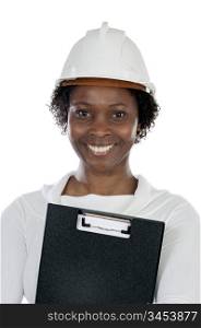 Woman engineer on a over white background
