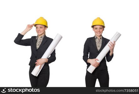 Woman  engineer with draft papers. Woman engineer with draft papers