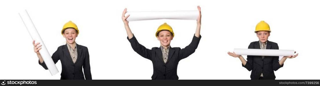 Woman  engineer with draft papers. Woman engineer with draft papers