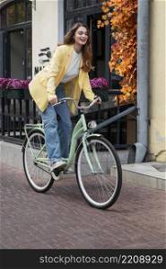 woman enjoying cycling city