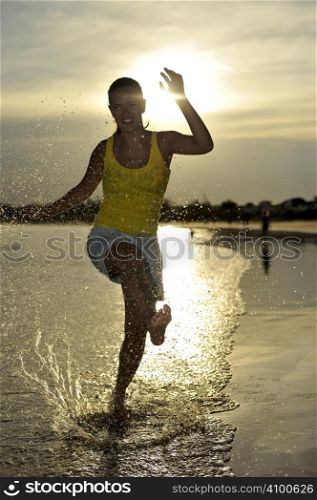 Woman enjoying her holiday on a tropical beach in Brazil