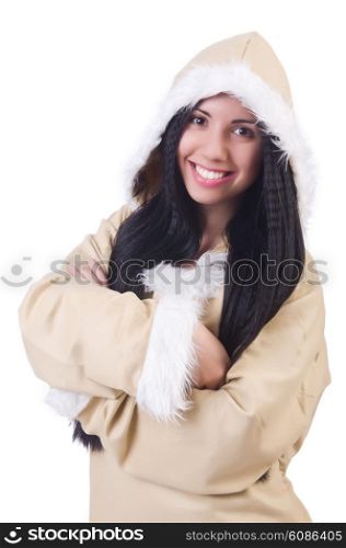 Woman eskimo isolated on white