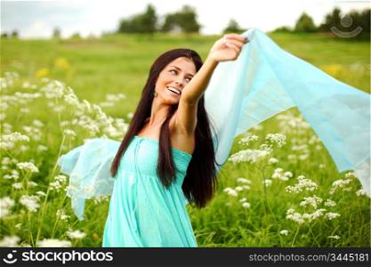 woman fabric in hands feel freedom