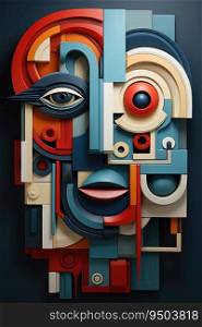 Woman faces in the style of cubism painting with colorful geometrical shapes. Abstract cubist painting