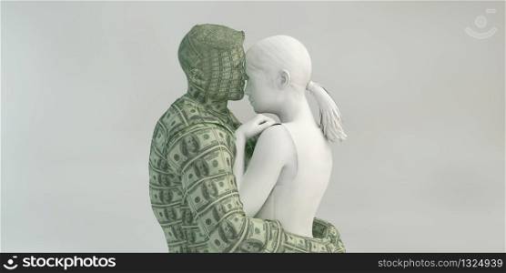 Woman Feigning Intimacy for Money and Wealth of a Man. Woman Feigning Intimacy for Money