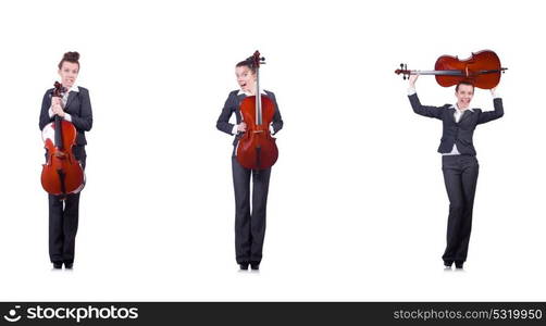 Woman fiddler isolated on white background