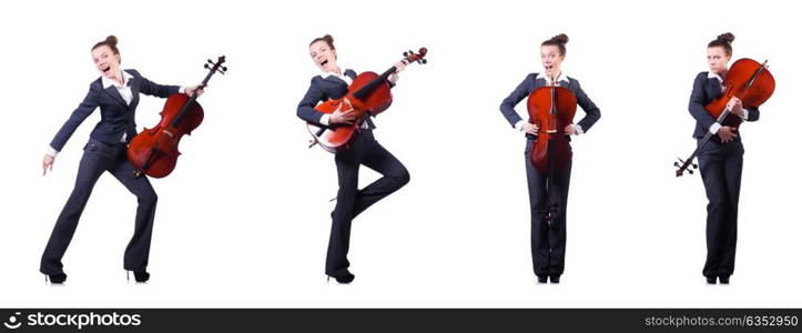 Woman fiddler isolated on white background