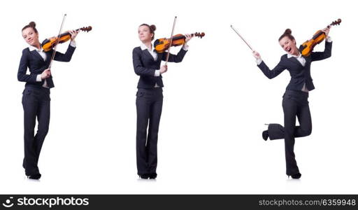 Woman fiddler isolated on white background