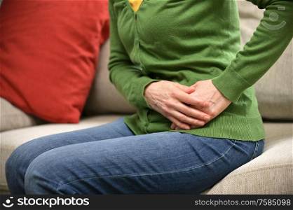 Woman Front Stomach Painful Sign Of Ovarian Pain