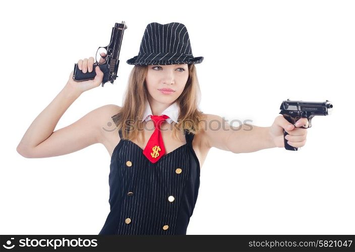 Woman gangster isolated on white