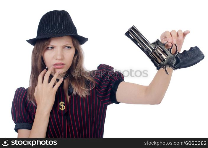 Woman gangster isolated on white