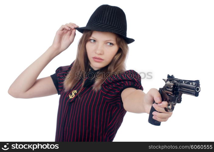 Woman gangster isolated on white