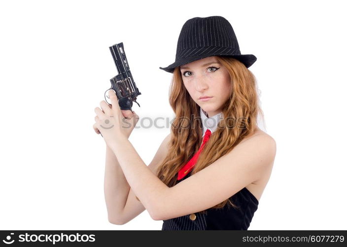 Woman gangster isolated on white