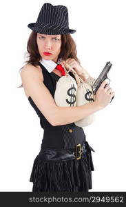 Woman gangster with gun and money